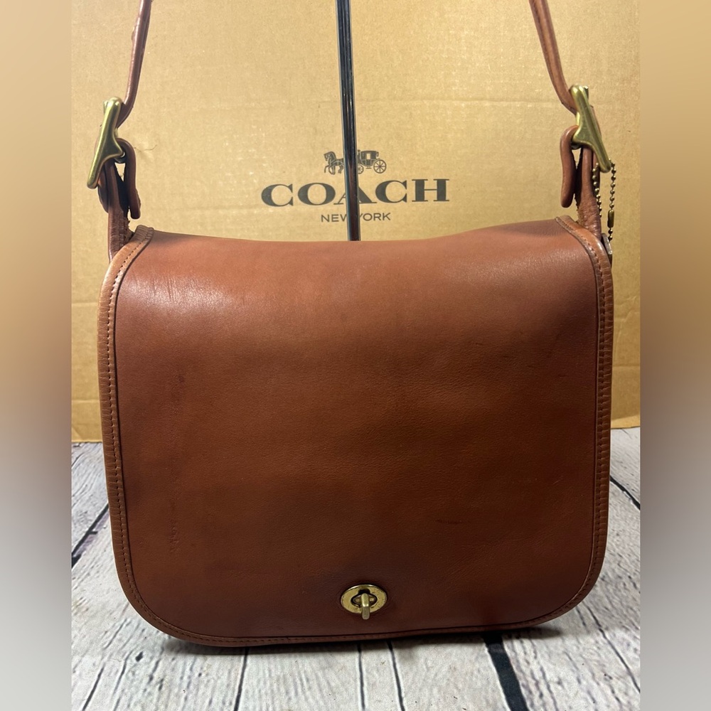 Vintage Coach 9525 Stewardess Bag British Tan LEATHER Brass Hardware EXC COND!
